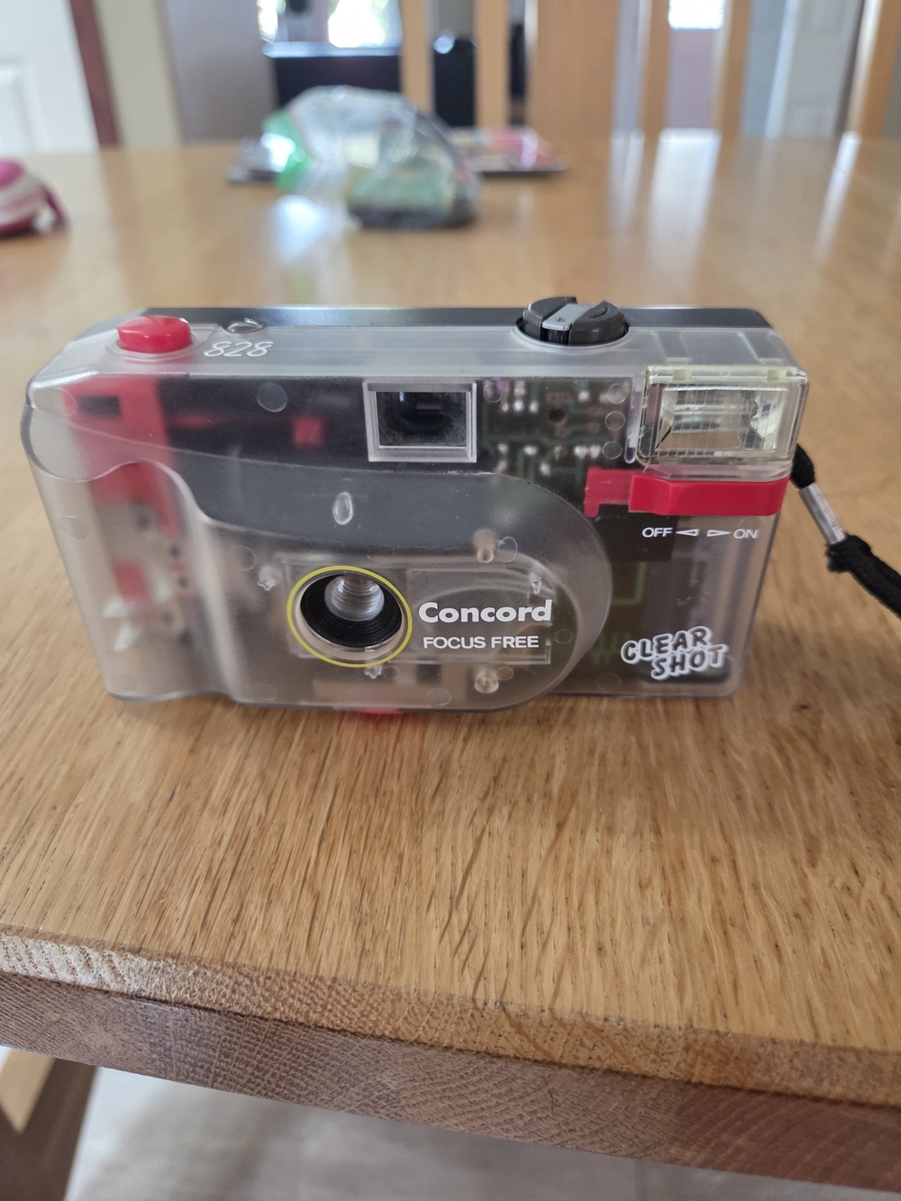 Concord Clear Shot Focus-Free Film Camera in Clear/Black with Red Accents
